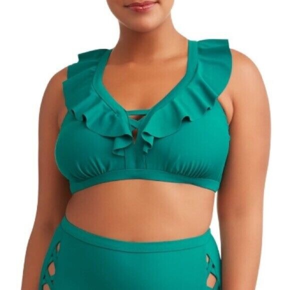 Terra & Sky Ruffle Bikini Top 14W Cabo Blue - Picture 2 of 4